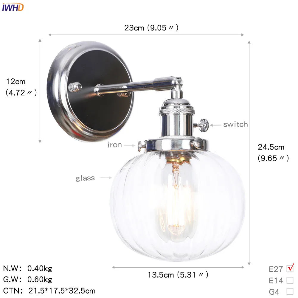 Afralia™ Modern Amber Glass Ball LED Wall Lamp for Home Bedroom Stair Mirror