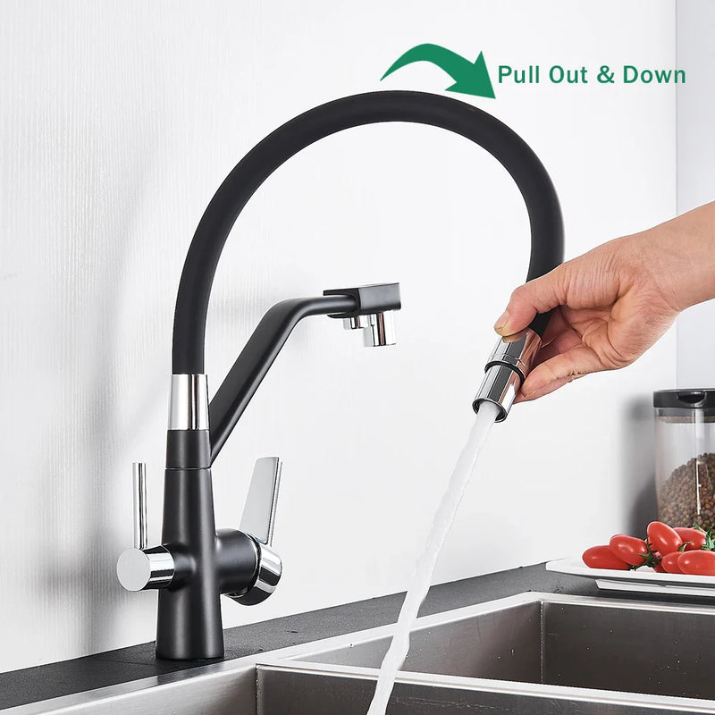 Afralia™ Black 2-in-1 Pull Down Kitchen Faucet with Filtered Water