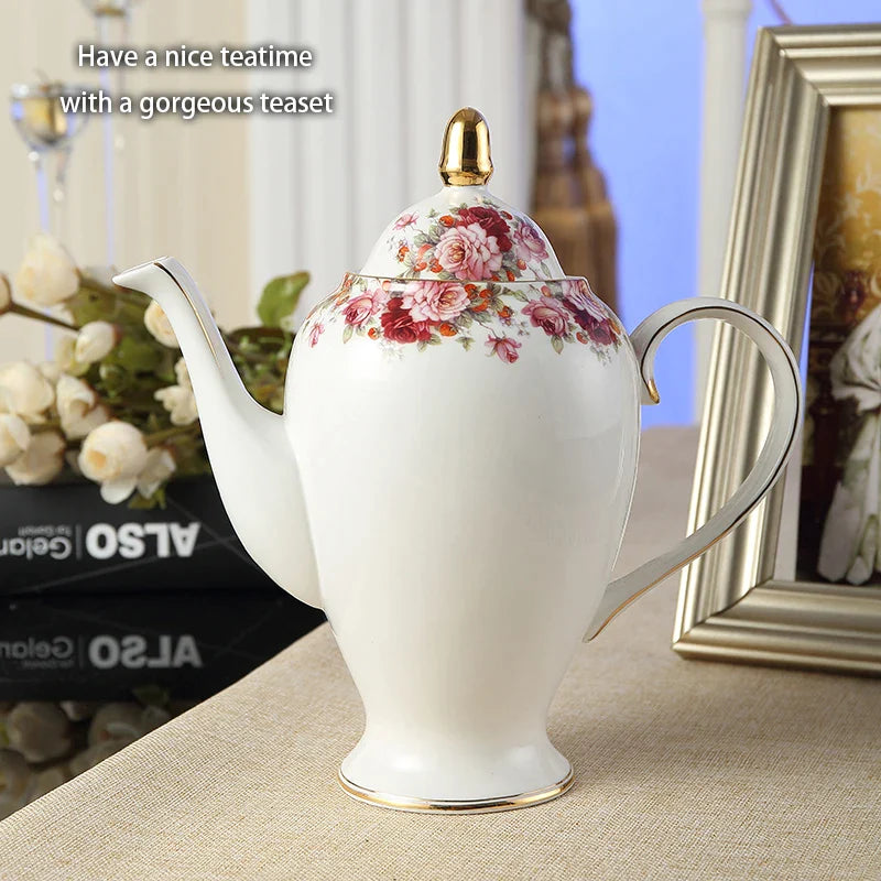 Afralia™ Porcelain Tea & Coffee Set, Elegant Bone China Floral Design, Teapot, Cups, Saucers