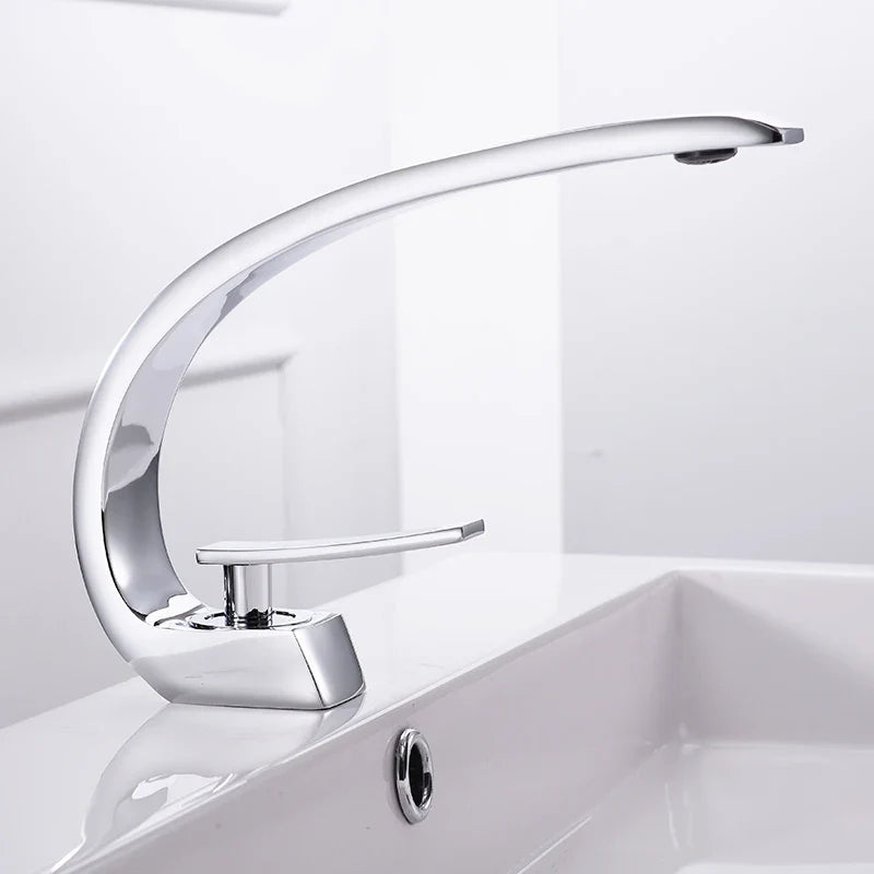 Afralia™ White Waterfall Basin Faucet Mixer Single Handle Modern Brass Bathroom Tap