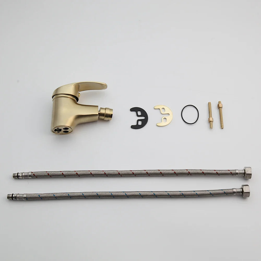 Afralia™ Brushed Gold Basin Mixer Tap - Solid Brass Vessel Vanity Faucet