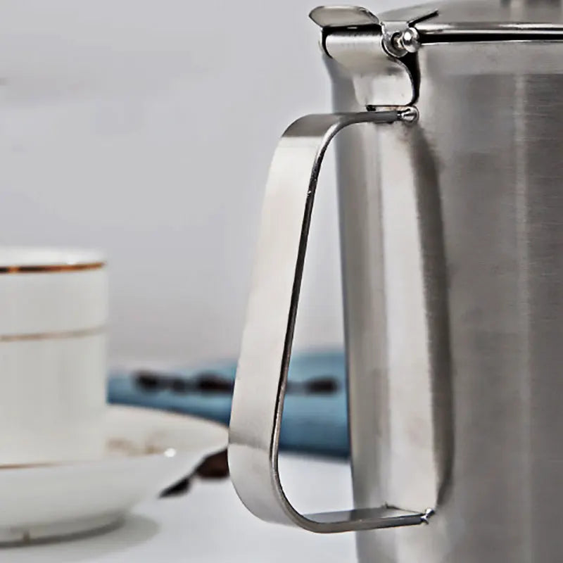 Afralia™ Stainless Steel Milk Frothing Pitcher Jug with Lid and Measurment