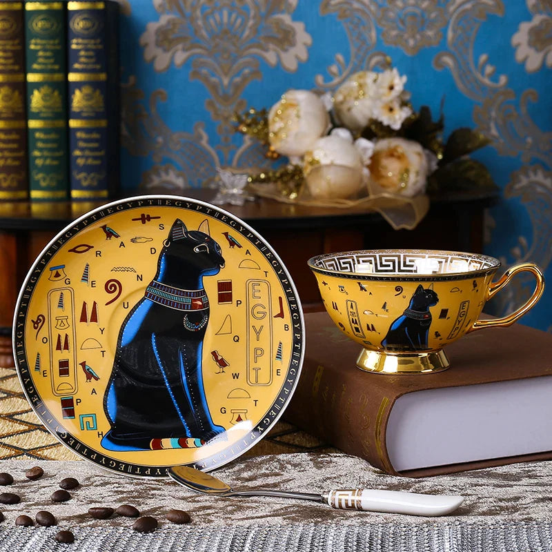 Afralia™ Mysterious Egypt Tea Cup Set Bone China Dinnerware Kitchen Set