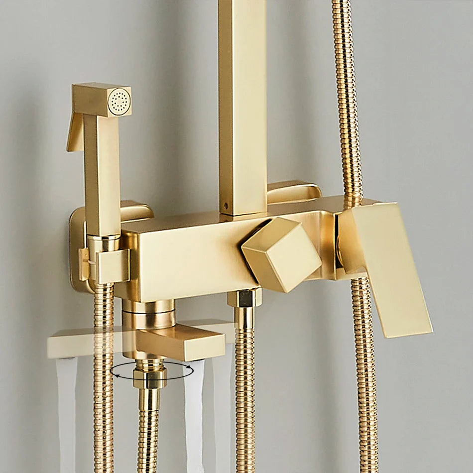 Afralia™ Gold Wall Mounted Bathroom Shower System Kit with 4-way Mixer