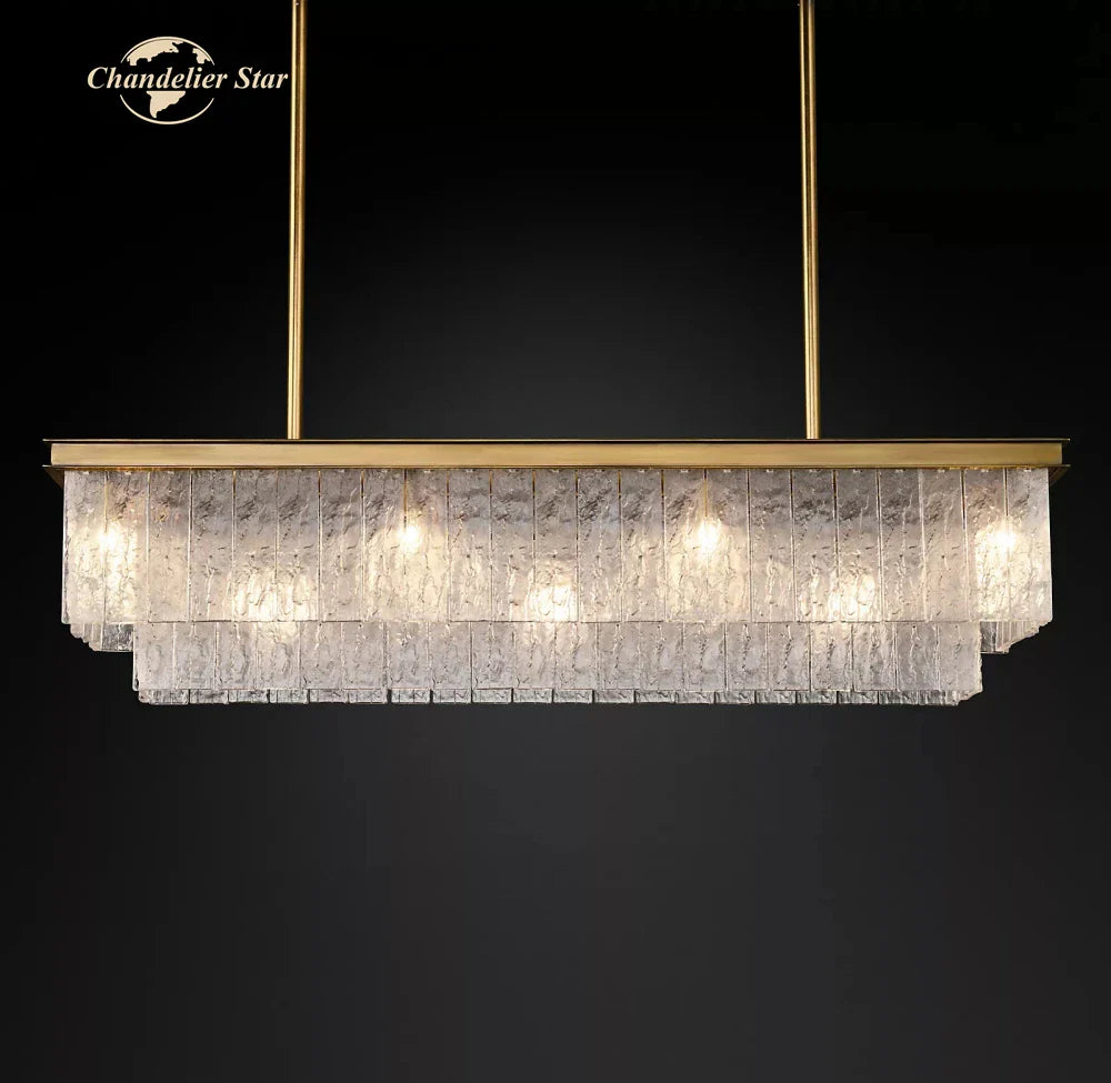 Afralia™ LED Glace Rectangular Chandelier Light for Dining Kitchen Living Room
