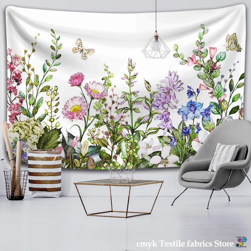 Floral Herbs Wild Flowers Tapestry Wall Hanging by Afralia™