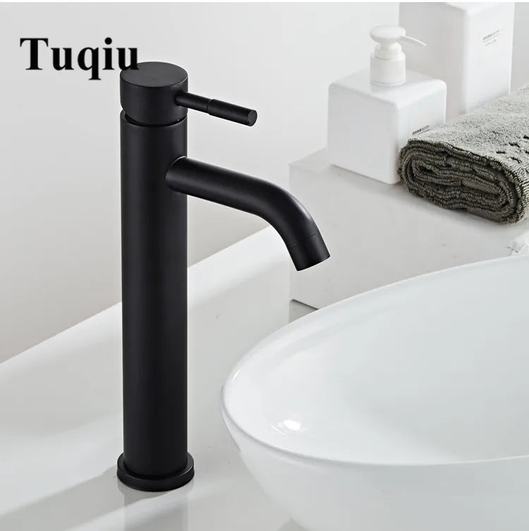 Afralia™ Black Baking Stainless Steel Basin Faucet - Hot Cold Bathroom Sink Mixer