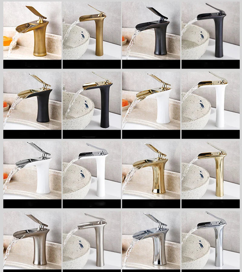 Afralia™ Chrome Brass Waterfall Mixer Tap Single Handle Hot Cold Bathroom Sink Faucet