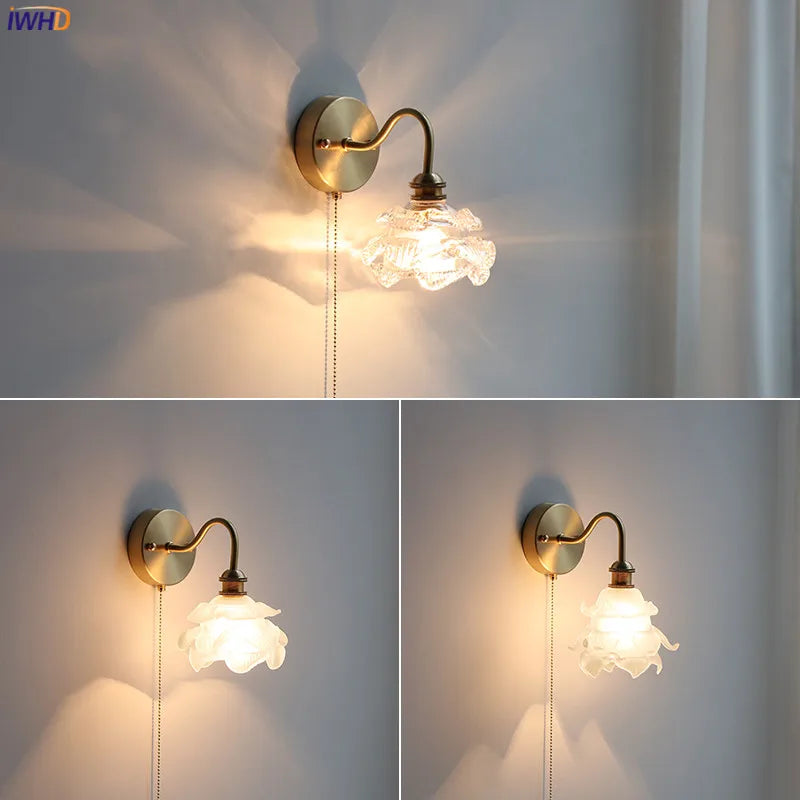 Afralia™ Flower Glass Copper Wall Sconce LED Light Nordic Modern Wandlamp