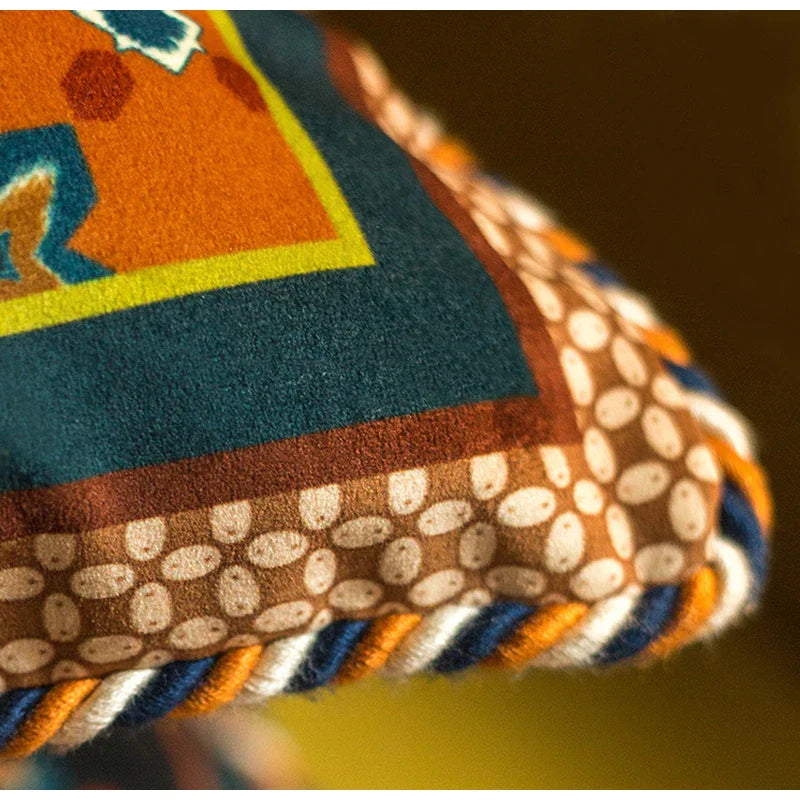 Afralia™ Plum Pattern Velvet Cushion Cover with Orange Blue Geometric Design