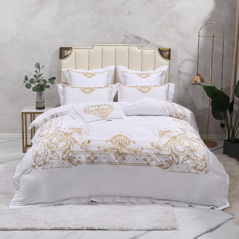 Afralia™ Luxury European Palace Style Bedding Set with Gold Embroidery