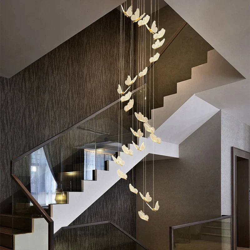 Afralia™ Revolving Staircase LED Chandelier for Living Room Loft Villa Duplex Lighting