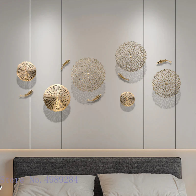 Afralia™ Metal Coral Lotus Fish Pond Wall Hanging for Home Decoration