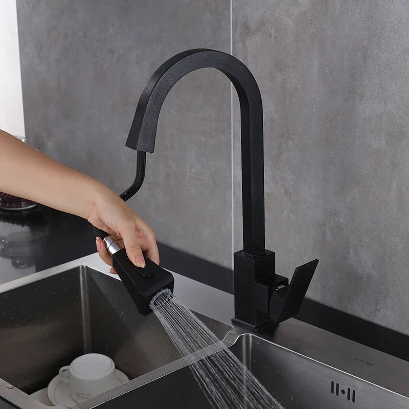 Afralia™ Swivel Handle Kitchen Faucet Pull Out Mixer Tap - Hot Cold Water