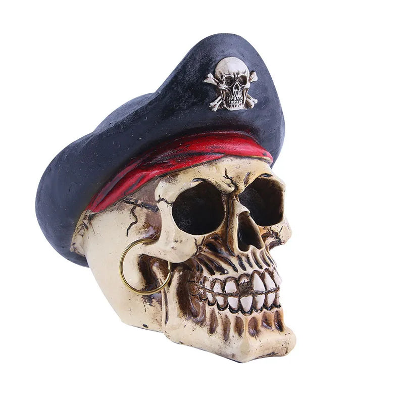 Afralia™ Pirate Captain Skull Head Halloween Decor Horror Party Prop Movie Home Ornament