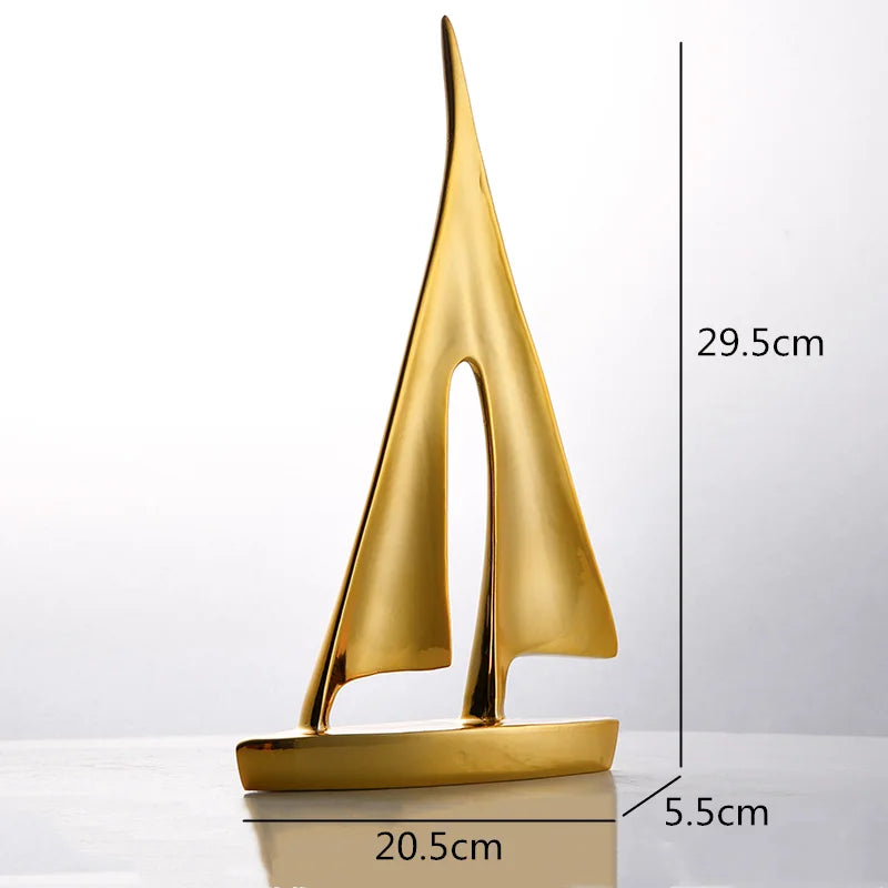 Afralia™ Abstract Resin Sailboat Ferry Triangle Ornament - Golden Home Decor Craft