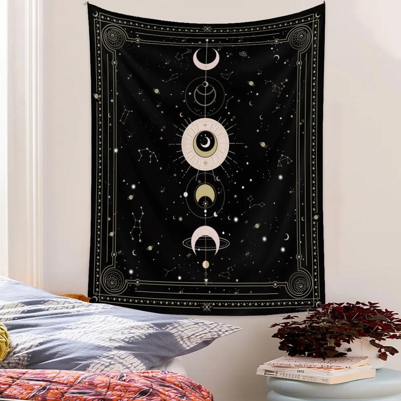 Psychedelic Moon Phase Wall Tapestry by Afralia™: Bright Boho Decor for Room