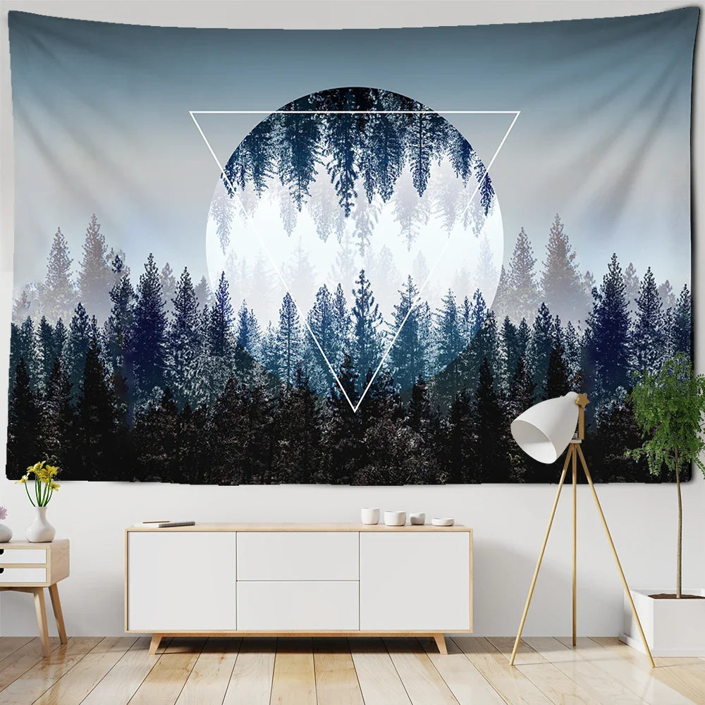 Afralia™ Foggy Forest Tree Tapestry Living Room Decor