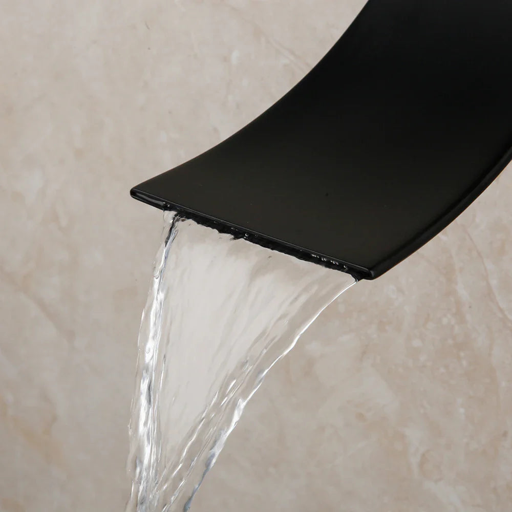 Afralia™ Matte Black LED Shower Faucet Set with Rainfall, Waterfall, Tub, and Hand Shower