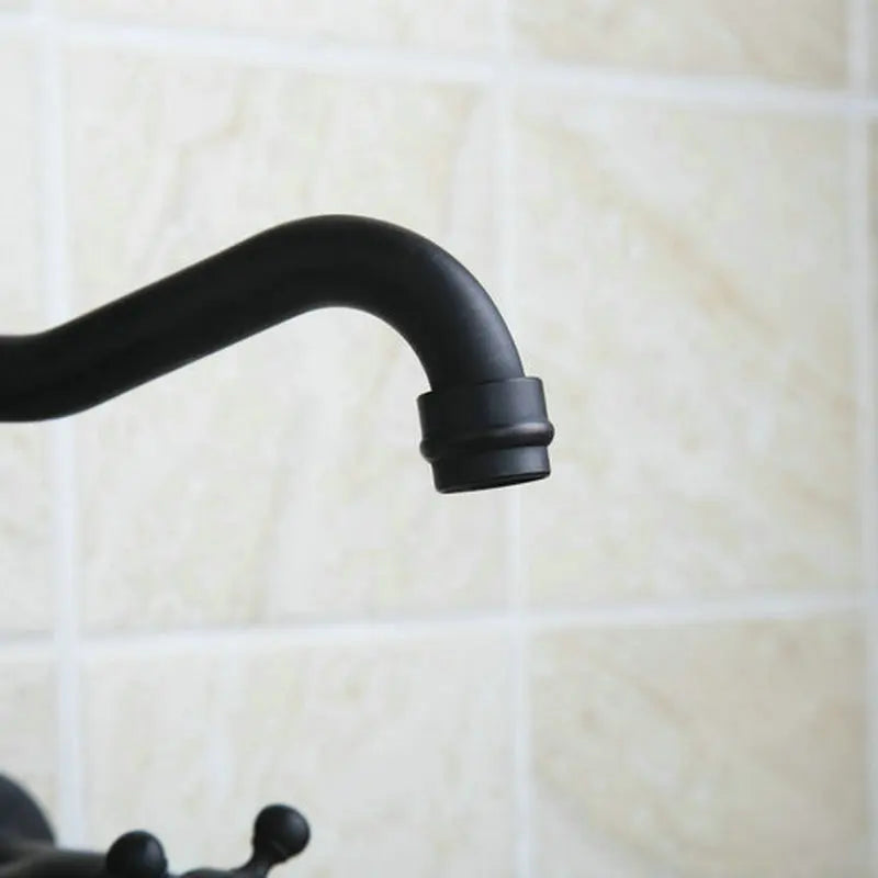 Afralia™ Black Swivel Wall Mounted Bathroom Faucet with Ceramic Base - 2 Handles