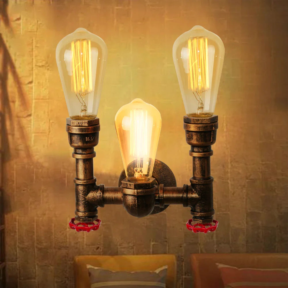 Afralia™ Retro Industrial Iron Water Pipe Wall Light Sconce for Home Bar Restaurant Decor