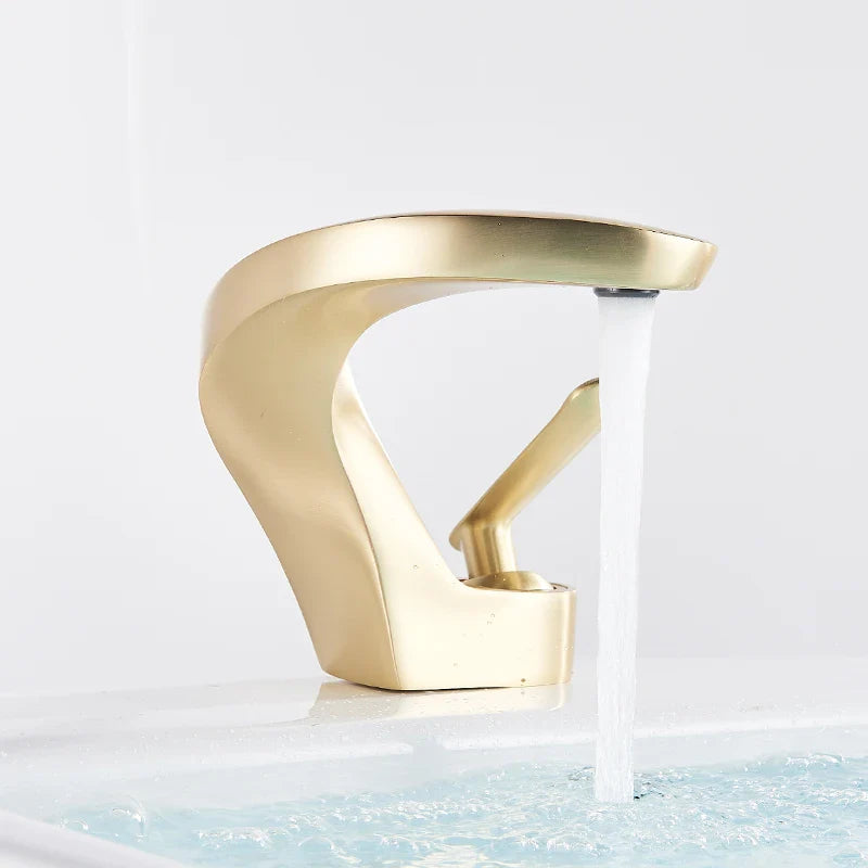 Afralia™ Brushed Gold Basin Faucet: Modern Brass Deck Mount Bathroom Mixer Tap