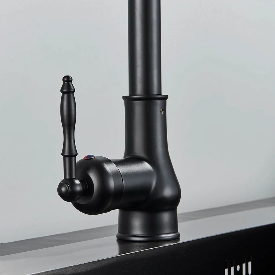 Afralia™ Matte Black Kitchen Faucet Pull Out Single Handle Mixer Tap 360 Rotation