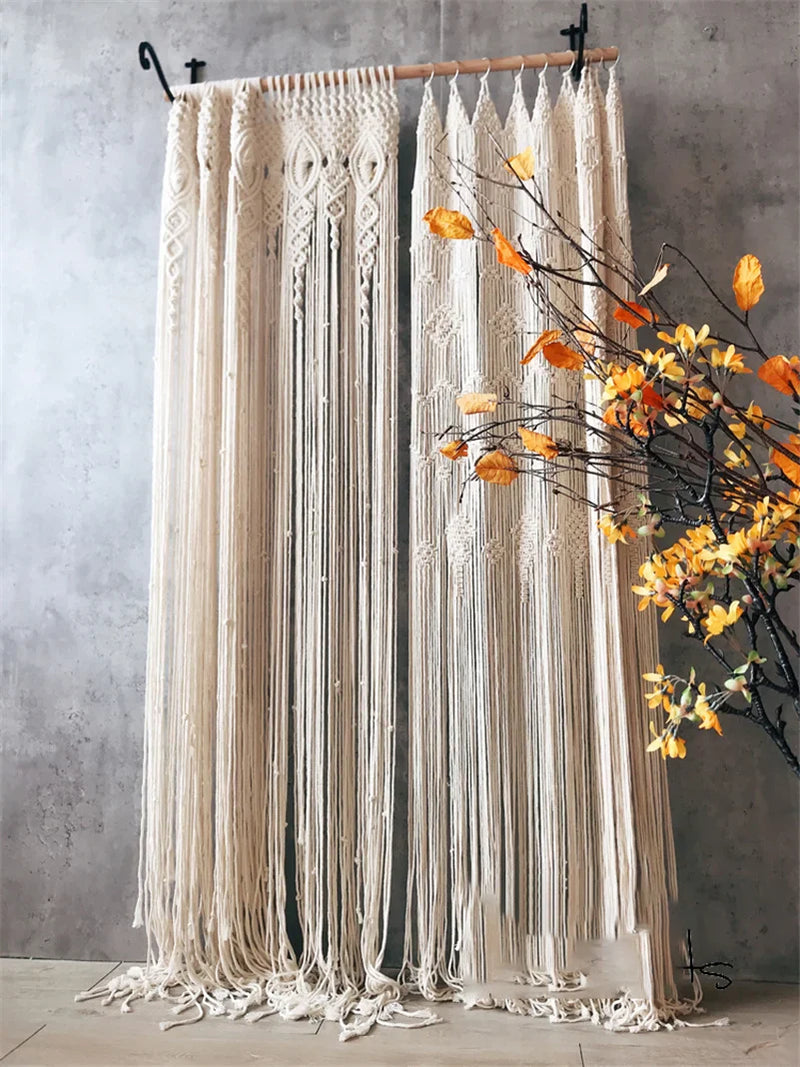 Macrame Cotton Door Curtain | Boho Wall Hanging Tapestry by Afralia™