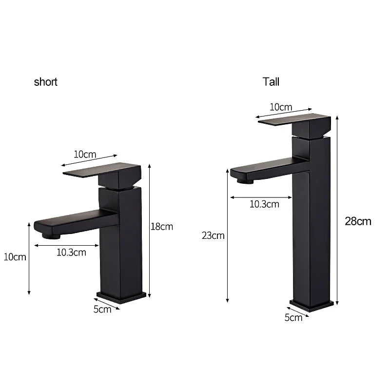 Afralia™ Square Handle Basin Mixer Tap for Bathroom Sink - Black Finish