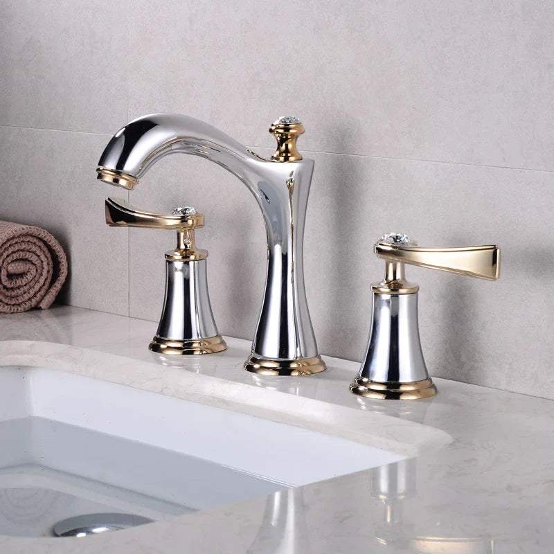 Afralia™ Black & Gold Brass Bathroom Sink Faucets Double Handle Waterfall Faucet