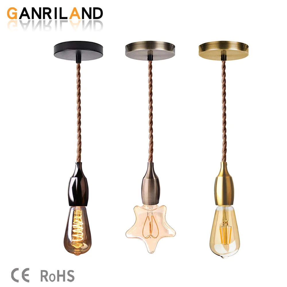 Afralia™ Vintage Industrial Pendant Light with Rope Cord - Loft Home D