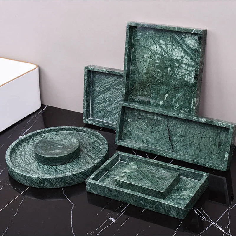 Afralia™ Dark Green Marble Bathroom Set - Nordic Light Luxury Tray Toothbrush Holder Soap Dispenser Kit