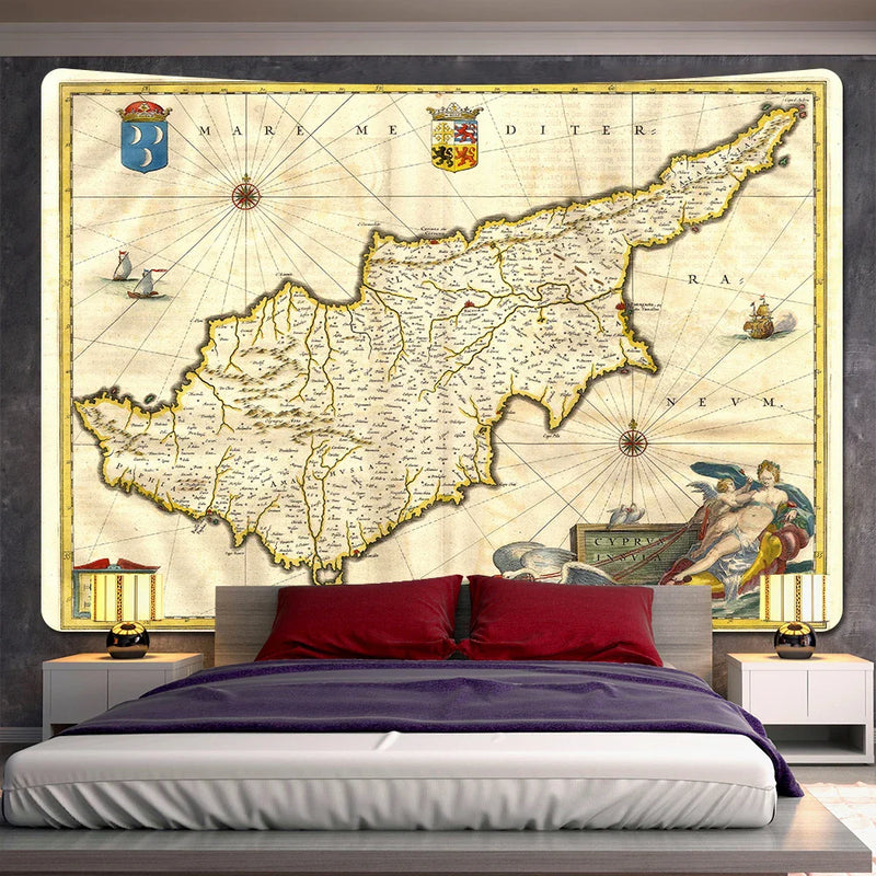 Afralia™ Medieval Map Bohemian Tapestry Wall Hanging for Home Decor