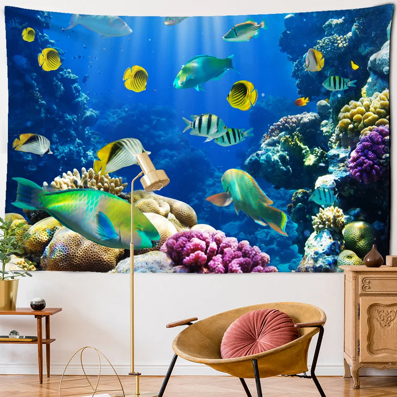 Afralia™ Underwater World Fish Tapestry: Psychedelic Marine Animal Wall Hanging