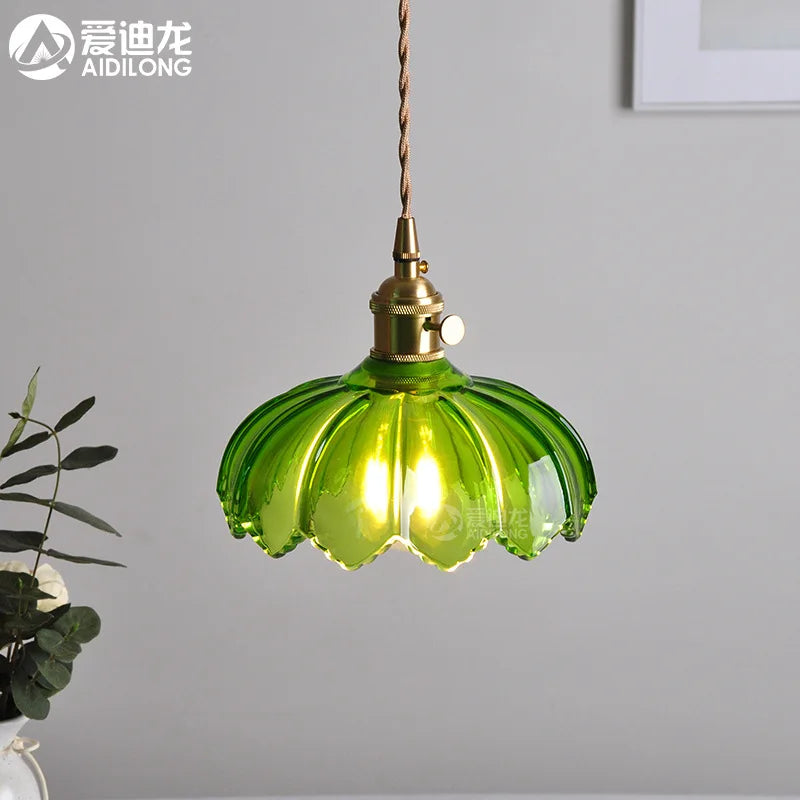 Afralia™ Green Glass Hanging Lamp - Copper Nordic Modern Pendant Lights for Bedroom, Bar, Restaurant