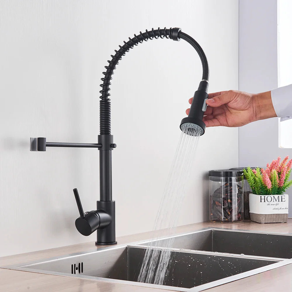 Afralia™ Matte Black Spring Kitchen Faucet One Handle Hot Cold Water Tap Deck Mounted