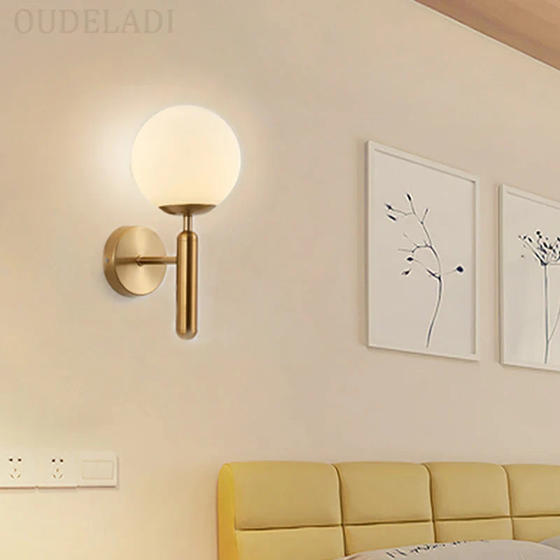 Afralia™ Nordic Glass Ball Wall Lamp Modern Living Room Bedroom Bedside Hotel Aisle Wall Lamp