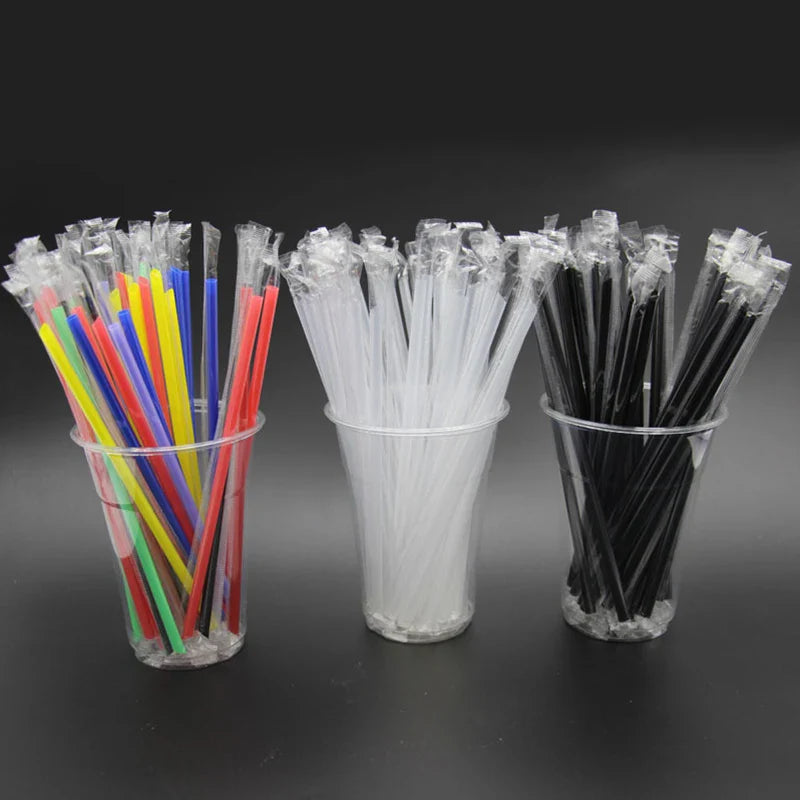 Afralia™ Clear Individually Wrapped PP Drinking Straws - 100PCS Smoothies Tea Party Durable
