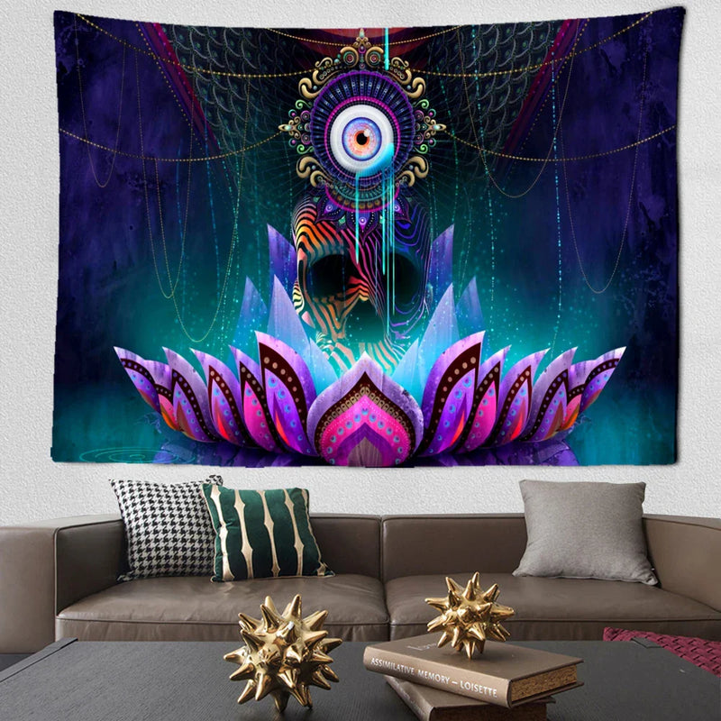 Psychedelic Fluorescent Portrait Tapestry by Afralia™ for Bohemian Home Decor