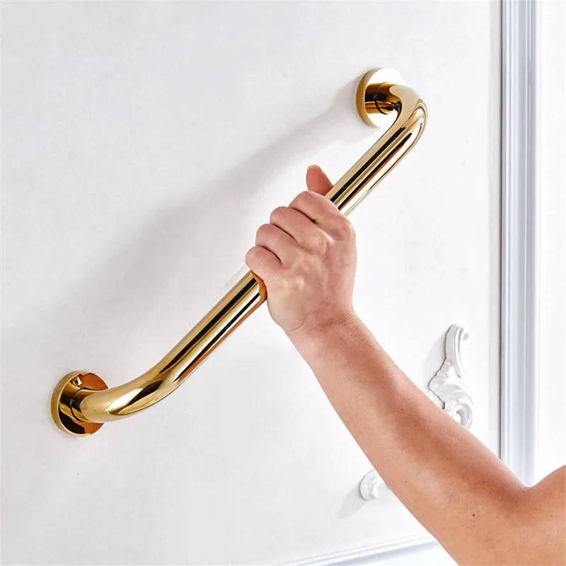 Afralia™ Gold Brass Bathroom Safety Bar Handrail for Tub and Shower