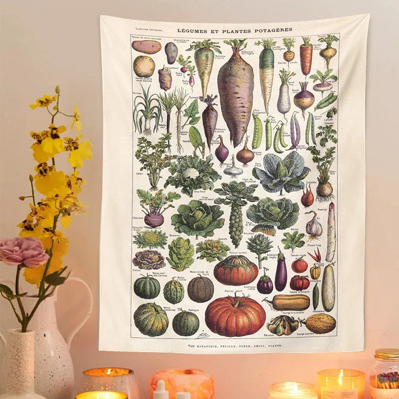 Afralia™ Botanical Plant Chart Tapestry Wall Hanging - Boho Decor Art Illustration