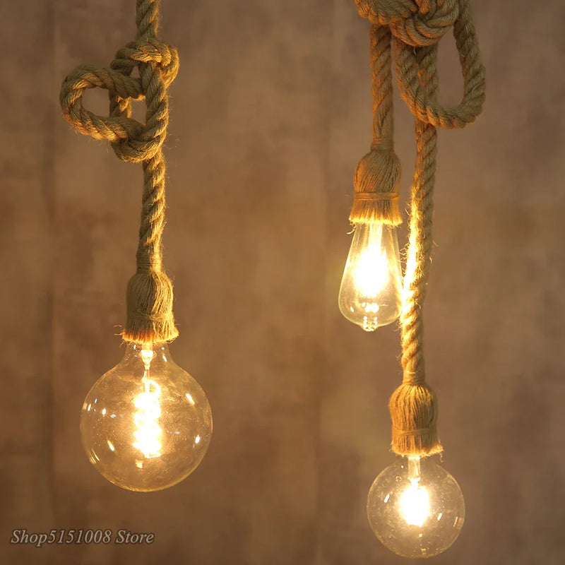 Afralia™ Vintage Hemp Rope Pendant Lights for Living Room Kitchen Home Decor