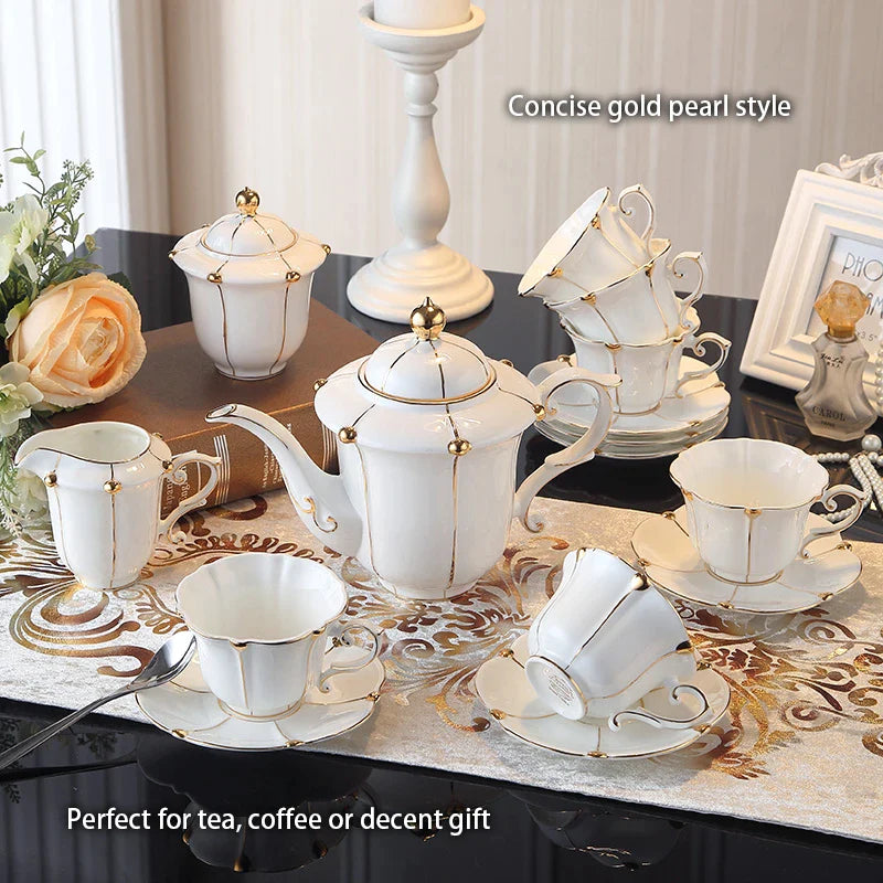 Afralia™ Elegant Bone China Tea Set Luxury Porcelain Coffee Pot Creamer Sugar Bowlcaffold