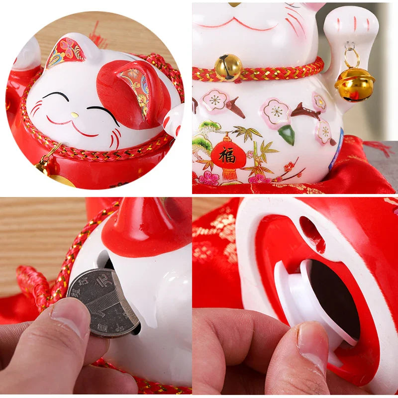 Afralia™ Ceramic Maneki Neko Piggy Bank: Creative Home Decor & Lucky Cat Business Gift