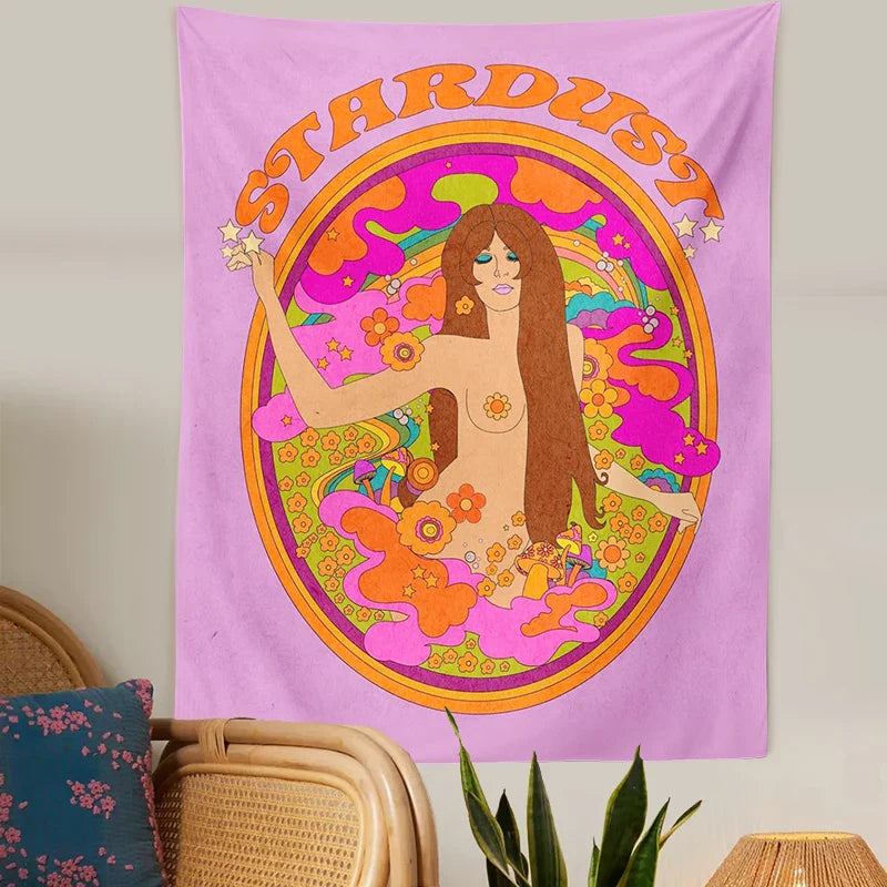 Afralia™ Rainbow Woman Tapestry: 80s Psychedelic Wall Print for Colorful Dorm Decor