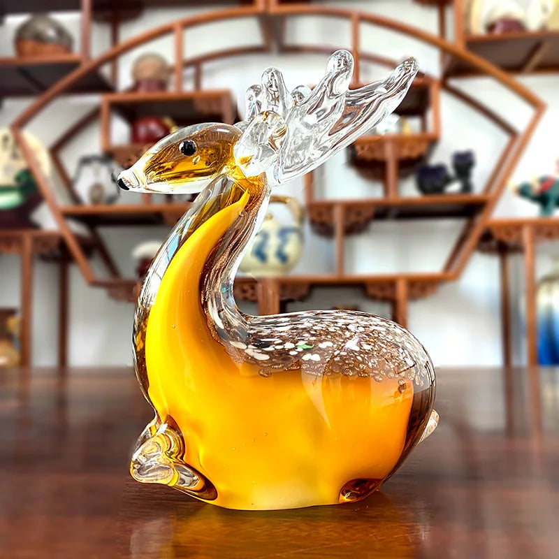 Afralia™ Hand Blown Glass Sika Deer Figurine - Cute Home Decor or Gift