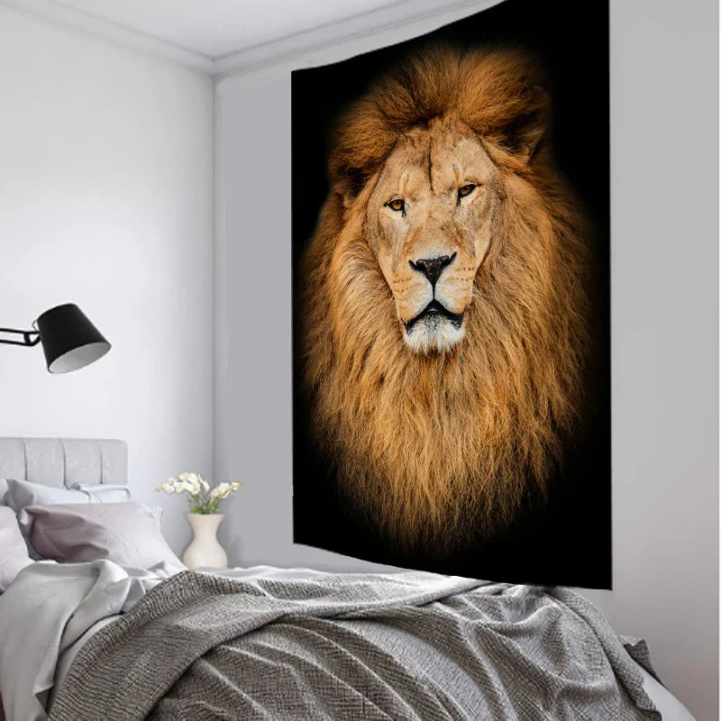 Afralia™ Lion World Tapestry Hanging Cloth Home Decor Fabric Art Wall Hanging