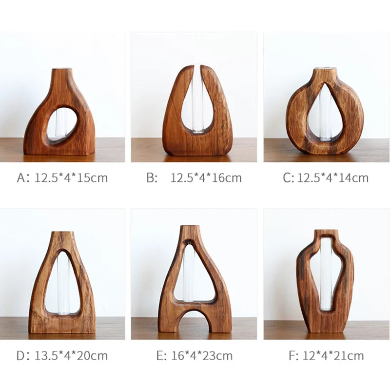 Afralia™ Wooden Vase Glass Test Tube Hollow Flower Hydroponics Bouquet Display
