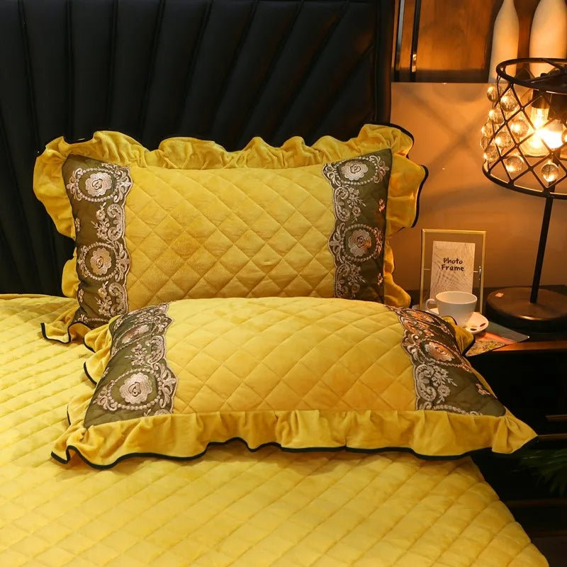 Afralia™ Crystal Velvet Bedspread Set with Super Soft Quilting & Lace Bedskirt