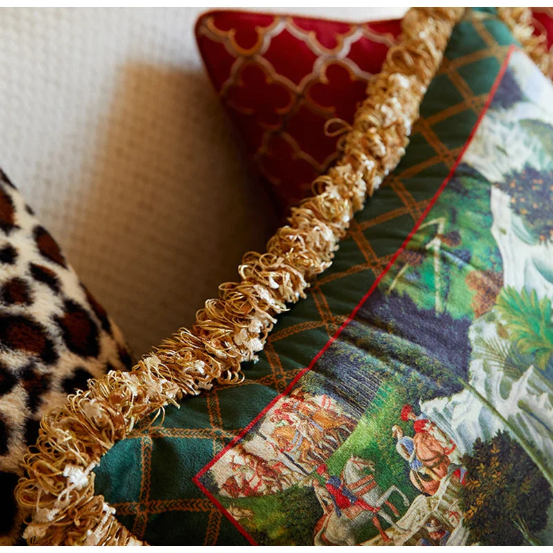 Afralia™ Florence Oil Painting Pattern Luxury Pillow Case Fringed Space Collection